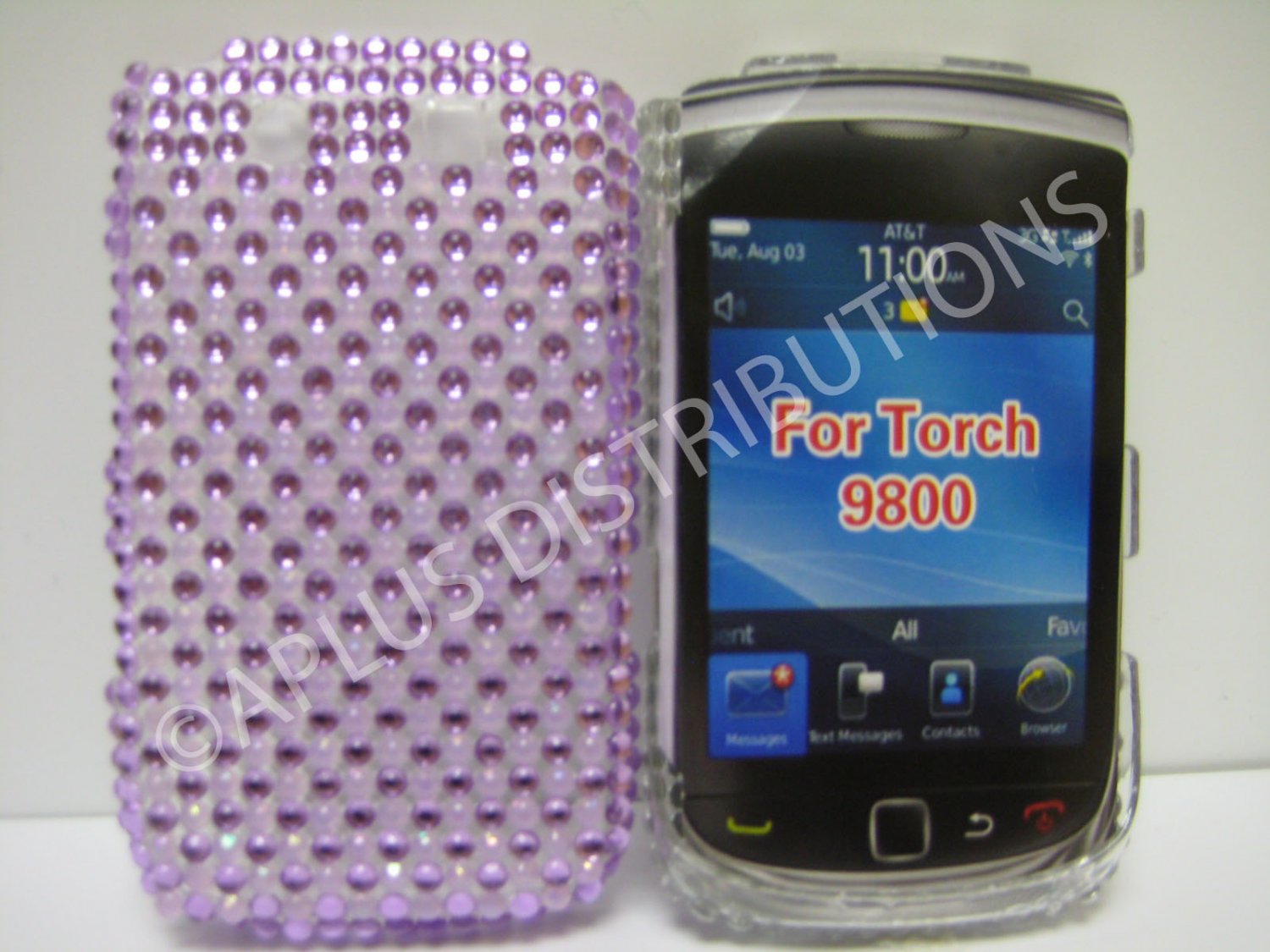 New Purple Transparent Pearls Bling Diamond Case For Blackberry 9800 - (0154)