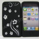 New Black Laser Cut Flowers Design Silicone Cover For iPhone 4 - (0109)