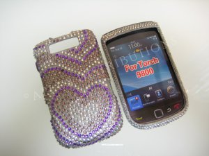 New Purple Growing Heart Bling Diamond Case For Blackberry 9800 - (0117)