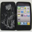 New Black Laser Cut Ivy Design Silicone Cover For iPhone 4 - (0106)