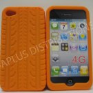 New Orange Tire Print Pattern Silicone Cover For iPhone 4 - (0128)
