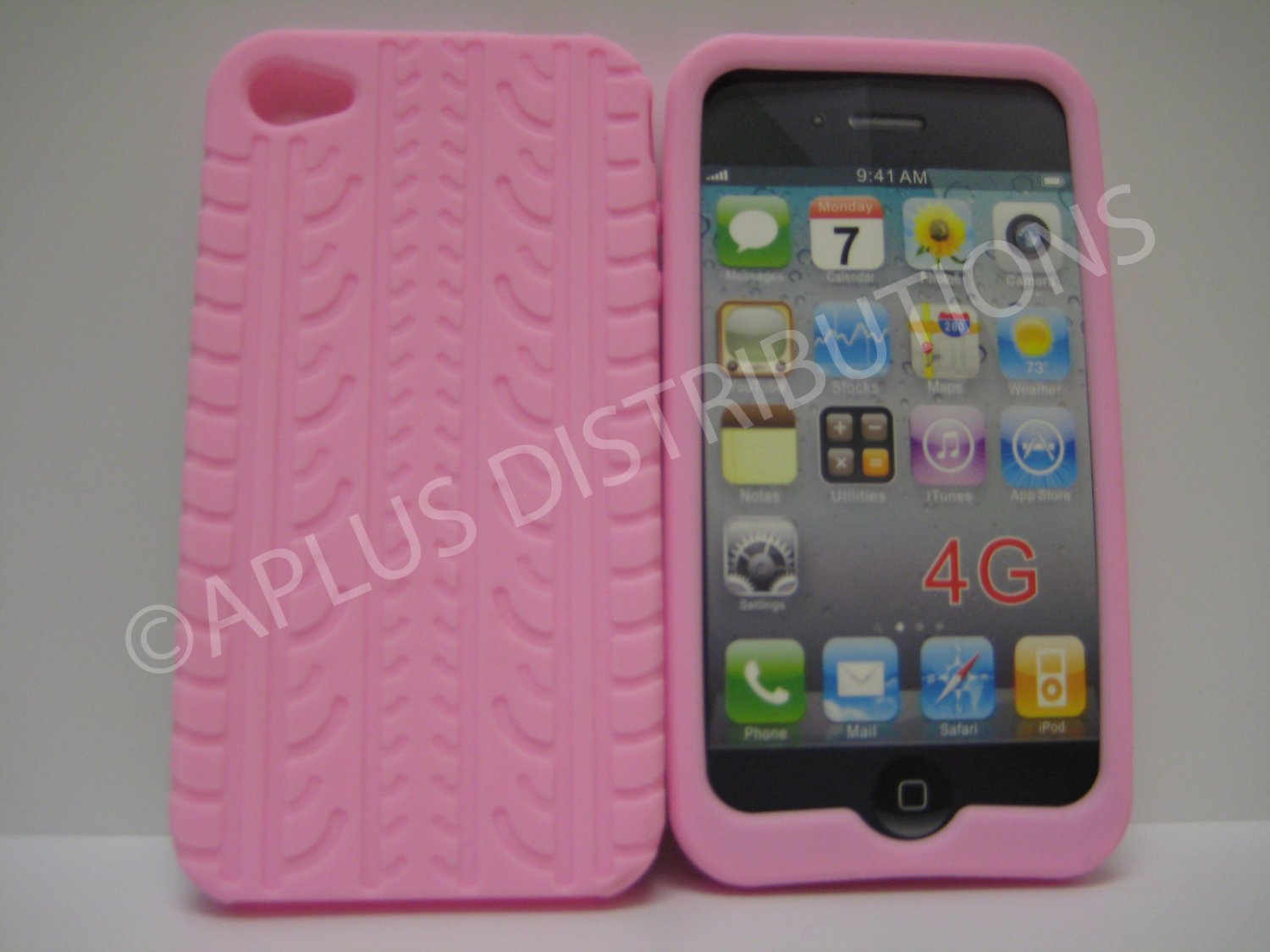 New Pink Tire Print Pattern Silicone Cover For iPhone 4 - (0011)