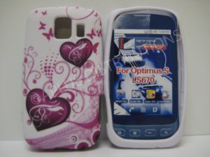 New Pink Two Heart Design TPU Cover For LG Optimus S LS670 - (0020)