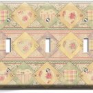 RETRO SEWING PATCHWORK TRIPLE LIGHT SWITCH PLATE SCRAPBOOKING STUDIO ROOM DECOR