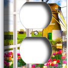 WINDOW VIEW WINDMILL HOLAND TULIPS COUNTRY FARM OUTLET WALL PLATE ROOM ART DECOR