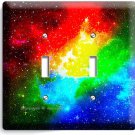 SPACE GALAXY STARS RAINBOW NEBULA CLOUD 2 GANG LIGHT SWITCH PLATE ROOM ART DECOR