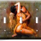 LOVERS MAKING PASSIONATE LOVE KISSING RUSTIC TRIPLE LIGHT SWITCH WALLPLATE DECOR