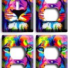 COLORFUL LION ABSTRACT ART 1 LIGHT SWITCH 3 OUTLET WALL PLATE COVERS ROOM DECOR
