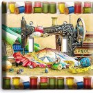 RETRO SEWING MACHINE SPOOLS THREAD DOUBLE LIGHT SWITCH PLATES TAILOR ROOM DECOR