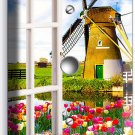 WINDOW VIEW WINDMILL TULIPS FARM FIELD LIGHT DIMMER CABLE WALL PLATES ROOM DECOR