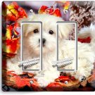 CUTE PUPPY DOG MALTESE FALL LEAVES DOUBLE GFI LIGHT SWITCH WALL COVER ROOM DECOR CUTE PUPPY DOG MALTESE FALL LEAVES DOUBLE GFI LIGHT SWITCH WALL COVER ROOM DECOR