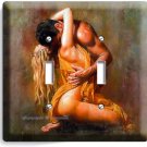 LOVERS MAKING PASSIONATE LOVE KISSING RUSTIC DOUBLE LIGHT SWITCH WALLPLATE DECOR