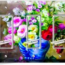 BLUE VASE VIBRANT FLOWERS PAINTING TRIPLE GFCI LIGHT SWITCH PLATE ROOM ART DECOR