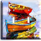 COLORFUL BOATS ON THE LAKE DOUBLE LIGHT SWITCH WALL PLATE COVERS ROOM HOME DECOR