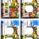 WINDOW VIEW WINDMILL TULIPS FARM FIELD 1 LIGHT 3 SWITCH OUTLET WALL PLATES DECOR
