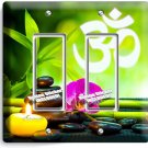 FENG SHUI STONES BAMBOO OM SYMBOL YOGA DOUBLE GFCI LIGHT SWITCH WALL PLATE DECOR