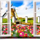 WINDOW VIEW WINDMILL TULIPS FARM FIELD 4 GANG LIGHT SWITCH WALL PLATE ROOM DECOR