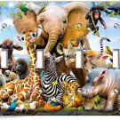 AFRICAN JUNGLE ANIMALS 4 GANG LIGHT SWITCH WALL PLATE BABY NURSERY ROOM HD DECOR