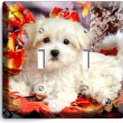 CUTE PUPPY DOG MALTESE RED FALL LEAVES DOUBLE LIGHT SWITCH WALL COVER ROOM DECOR CUTE PUPPY DOG MALTESE RED FALL LEAVES DOUBLE LIGHT SWITCH WALL COVER ROOM DECOR