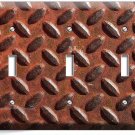RUSTED INDUSTRIAL DIAMOND METAL RUSTIC TRIPLE LIGHT SWITCH PLATE ROOM HOME DECOR