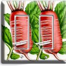 RED RADISH RETRO GRAVURE DOUBLE GFI LIGHT SWITCH PLATE COVER VEGAN KITCHEN DECOR