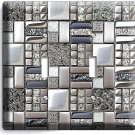 BRUSHED CROME TILE METAL DESIGN DOUBLE LIGHT SWITCH WALLPLATE KITCHEN ROOM DECOR