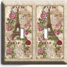 PARIS EIFFEL TOWER ROSES VITAGE POST CARD 2 GANG LIGHT SWITCH WALL PLATES DECOR