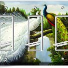 PEACOCK BIRDS WHITE COLORFUL FEATHERS 3 GANG GFCI LIGHT SWITCH PLATE ROOM DECOR