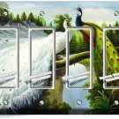 PEACOCKS BIRDS WHITE COLORFUL FEATHERS 4 GANG GFCI LIGHT SWITCH PLATE ROOM DECOR