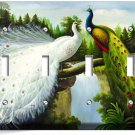 PEACOCKS BIRDS WHITE COLORFUL FEATHERS 4 GANG LIGHT SWITCH WALL PLATE ROOM DECOR PEACOCKS BIRDS WHITE COLORFUL FEATHERS 4 GANG LIGHT SWITCH WALL PLATE ROOM DECOR