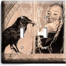 ALFRED HITCHCOCK THE BIRDS CROW TV ROOM 2 GANG LIGHT SWITCH WALL PLATE ART DECOR