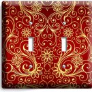 LUXURY RED GOLD SWIRL DAMASK PATTERN DOUBLE LIGHT SWITCH PLATE COVER ROOM DECOR