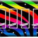 RAINBOW ZEBRA STRIPE ANIMAL PRINT 4 GANG GFCI LIGHT SWITCH WALL PLATE ROOM DECOR