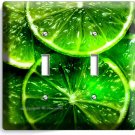 GREEN LIME SLICES DOUBLE LIGHT SWITCH WALL PLATE COVERS VEGAN KITCHEN ROOM DECOR