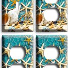RUSTIC NAUTICAL SEA SHELL FISH NET 1 LIGHT SWITCH PLATE 3 OUTLETs BATHROOM DECOR