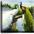 PEACOCKS BIRDS WHITE COLORFUL FEATHERS 2 GANG LIGHT SWITCH WALL PLATE ROOM DECOR PEACOCKS BIRDS WHITE COLORFUL FEATHERS 2 GANG LIGHT SWITCH WALL PLATE ROOM DECOR