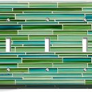 GREEN MOSAIC GLASS TILES DESIGN TRIPLE LIGHT SWITCH WALL PLATE NEW KITCHEN DECOR GREEN MOSAIC GLASS TILES DESIGN TRIPLE LIGHT SWITCH WALL PLATE NEW KITCHEN DECOR
