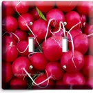 RED RADISHES DOUBLE LIGHT SWITCH WALL PLATE COVER VEGAN VEGETARIAN KITCHEN DECOR