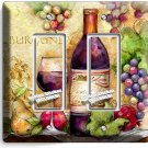BURGUNDY RED WINE GLASS BOTTLE GRAPES 2 GFI LIGHT SWITCH PLATE KITCHEN ART DECOR