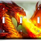 MYTHICAL FIRE BREATHING RED DRAGON 3 GANG LIGHT SWITCH WALL PLATES ROOM HD DECOR