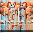 TROPICAL PINK FLAMINGO WORN OUT WOOD 4 GFCI LIGHT SWITCH WALL PLATES ROOM DECOR