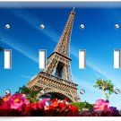 EIFFEL TOWER FLOWERS PARIS EUROPE FLORAL BLUE SKY 4GANG LIGHT SWITCH PLATE DECOR EIFFEL TOWER FLOWERS PARIS EUROPE FLORAL BLUE SKY 4GANG LIGHT SWITCH PLATE DECOR