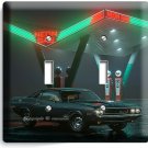 RETRO 50'S GAS STATION SPORTS CAR NEON 2 GANG LIGHT SWITCH WALL PLATE GARAGE ART