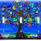 BLUE MEXICAN TREE OF LIFE FOLK ART 3 GANG LIGHT SWITCH WALL PLATES BEDROOM DECOR