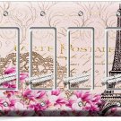 VINTAGE EIFFEL TOWER MAGNOLIA FLOWERS PARIS POST CARD 4 GFCI LIGHT SWITCH PLATES