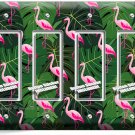 PINK FLAMINGO GREEN TROPICAL LEAVES 4 GFCI LIGHT SWITCH WALL PLATE ROOM HD DECOR