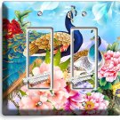 FLORAL PEACOCK BIRDS COLORFUL FEATHERS 2 GFCI LIGHT SWITCH WALL PLATE ROOM DECOR