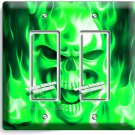 GREEN FLAMES BURNING SKULL 2 GFCI LIGHT SWITCH WALL PLATES BIKER MAN CAVE DECOR GREEN FLAMES BURNING SKULL 2 GFCI LIGHT SWITCH WALL PLATES BIKER MAN CAVE DECOR
