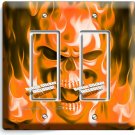 ORANGE FLAMES BURNING SKULL 2 GFCI LIGHT SWITCH WALL PLATES BIKER MAN CAVE DECOR