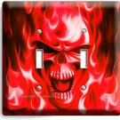 RED FLAMES BURNING SKULL 2 GANG LIGHT SWITCH WALL PLATE BIKER MAN CAVE ART DECOR